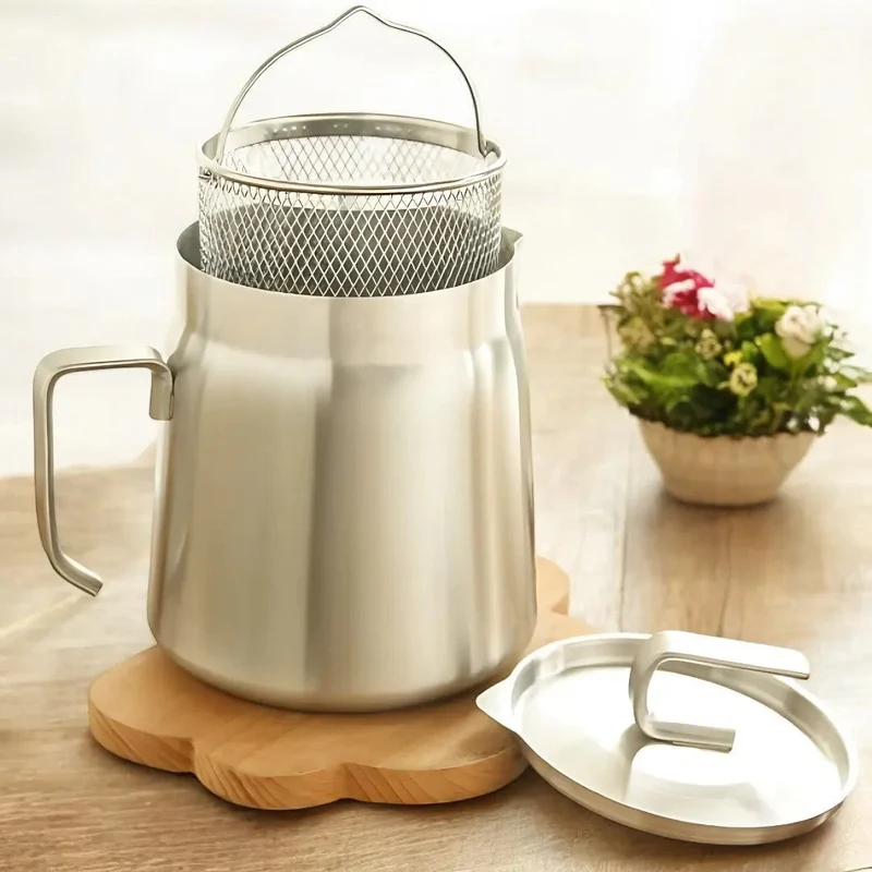 Friteerpan RVS Ingebouwd Filter Olie Hergebruik 2-in-1 Zeef Frituren Keuken | Sansoti