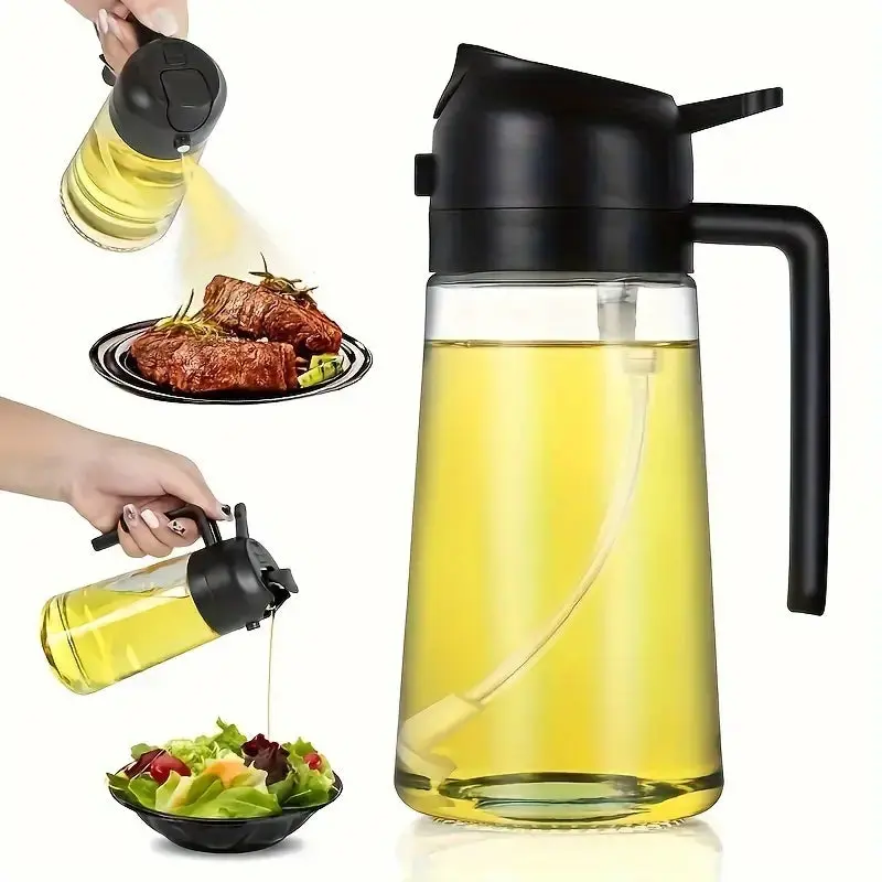 Oliespuit Dispenser 2-in-1 Spray en Schenken Glas 470ml Keuken Koken BBQ | Sansoti