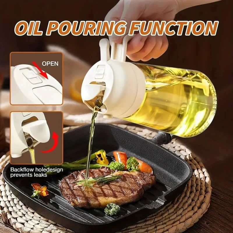 Oliespuit Dispenser 2-in-1 Spray en Schenken Glas 470ml Keuken Koken BBQ | Sansoti