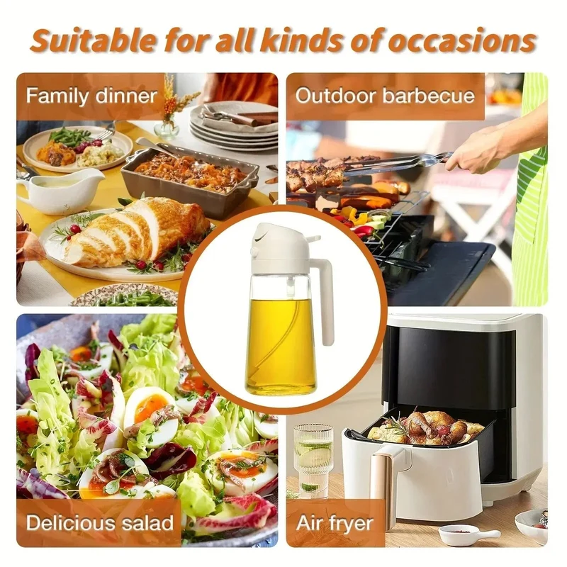 Oliespuit Dispenser 2-in-1 Spray en Schenken Glas 470ml Keuken Koken BBQ | Sansoti