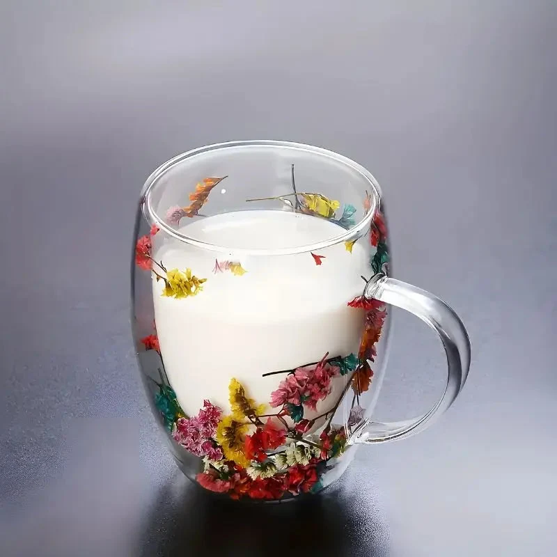 Glazen Dubbelwandige Bloemen Mok 350ml Koffie Thee Cadeau Elegant Transparant | Sansoti