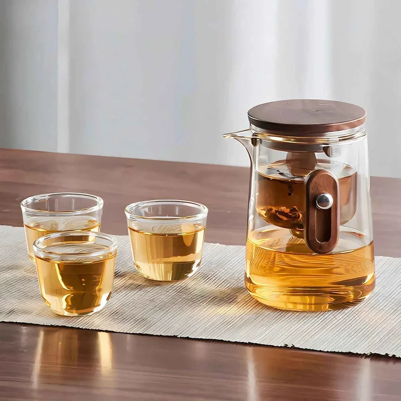Glazen Reistheepot 330ml Borosilicaat met Cups en Reiskoffer Camping Outdoor | Sansoti