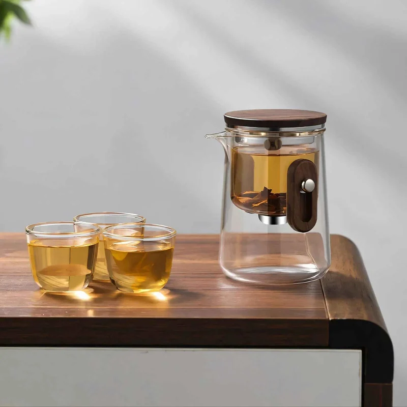 Glazen Reistheepot 330ml Borosilicaat met Cups en Reiskoffer Camping Outdoor | Sansoti