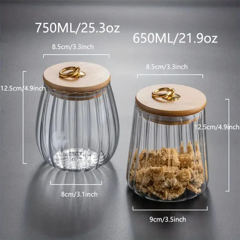 Glazen Voorraadpot Houten Deksel Goud Borosilicaat Thee Keuken Scandinavisch | Sansoti