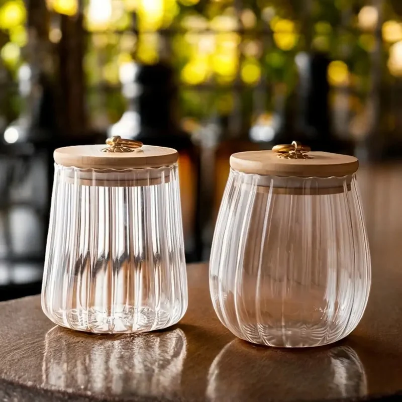 Glazen Voorraadpot Houten Deksel Goud Borosilicaat Thee Keuken Scandinavisch | Sansoti