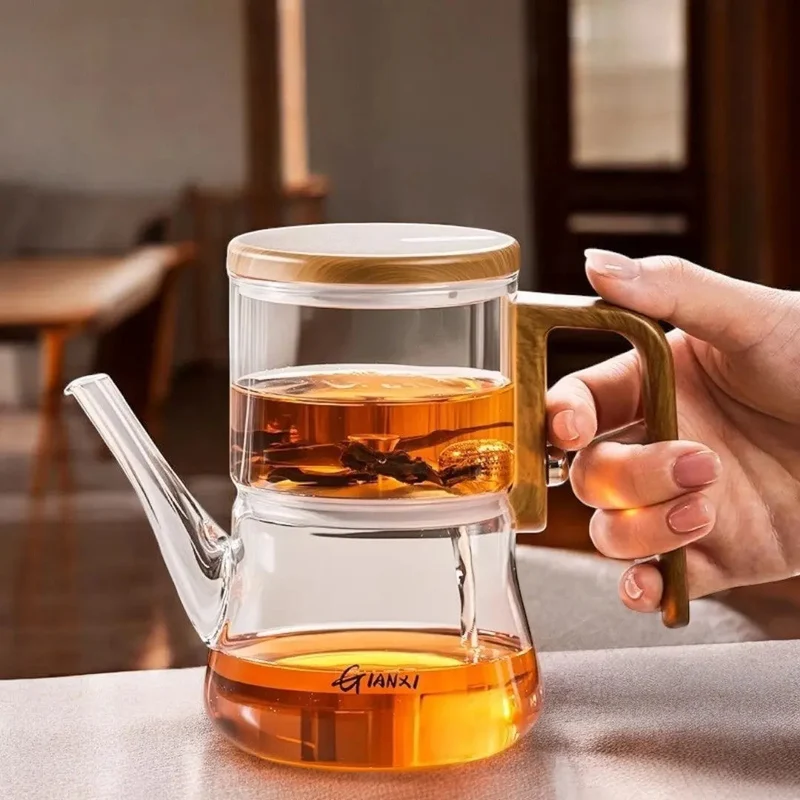 Glazen Theepot Magnetisch Filter Borosilicaat Houten Handvat 740ml Losse Thee | Sansoti