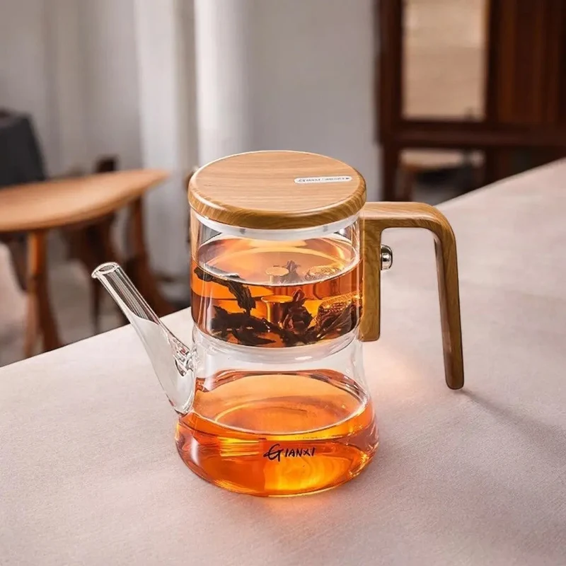 Glazen Theepot Magnetisch Filter Borosilicaat Houten Handvat 740ml Losse Thee | Sansoti