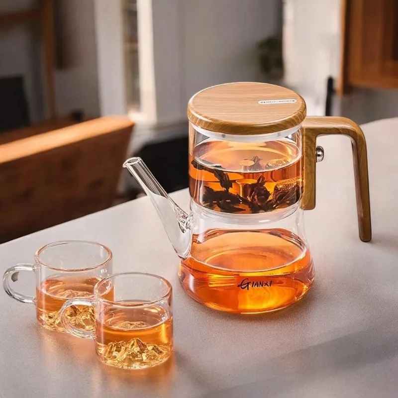 Glazen Theepot Magnetisch Filter Borosilicaat Houten Handvat 740ml Losse Thee | Sansoti