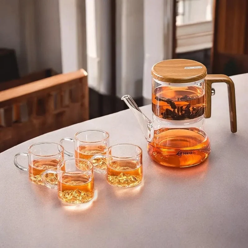 Glazen Theepot Magnetisch Filter Borosilicaat Houten Handvat 740ml Losse Thee | Sansoti