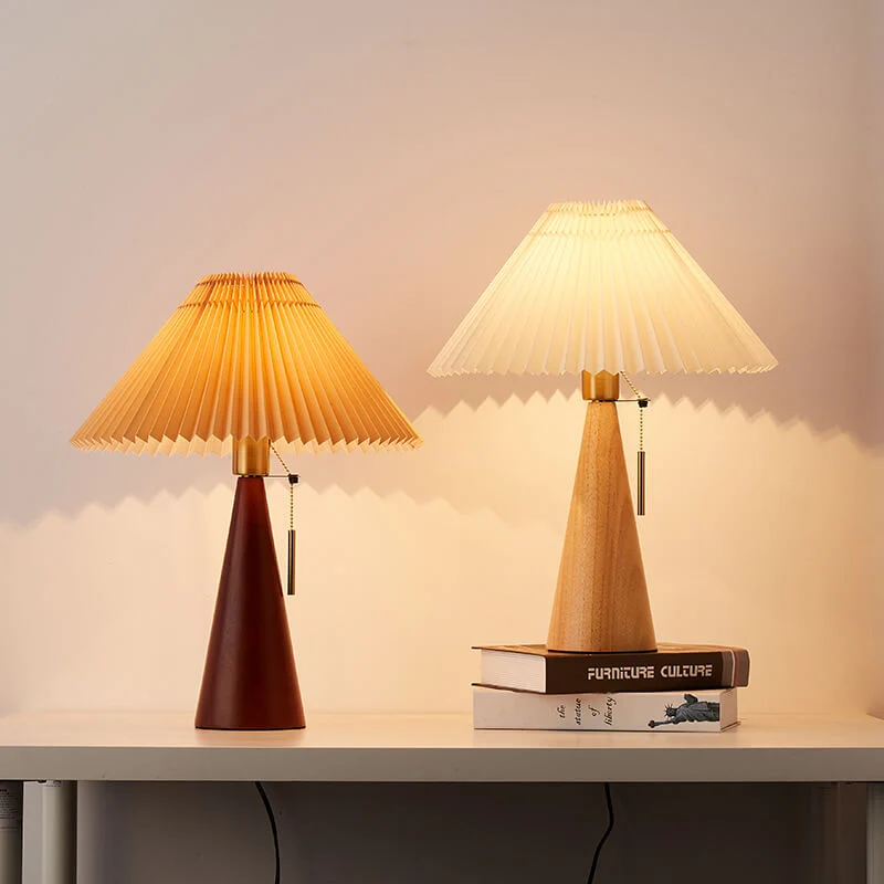 Tafellamp Hout Geplooide Stof Kap E26 35x48cm Dimbaar Japans Slaapkamer Woonkamer | Sansoti