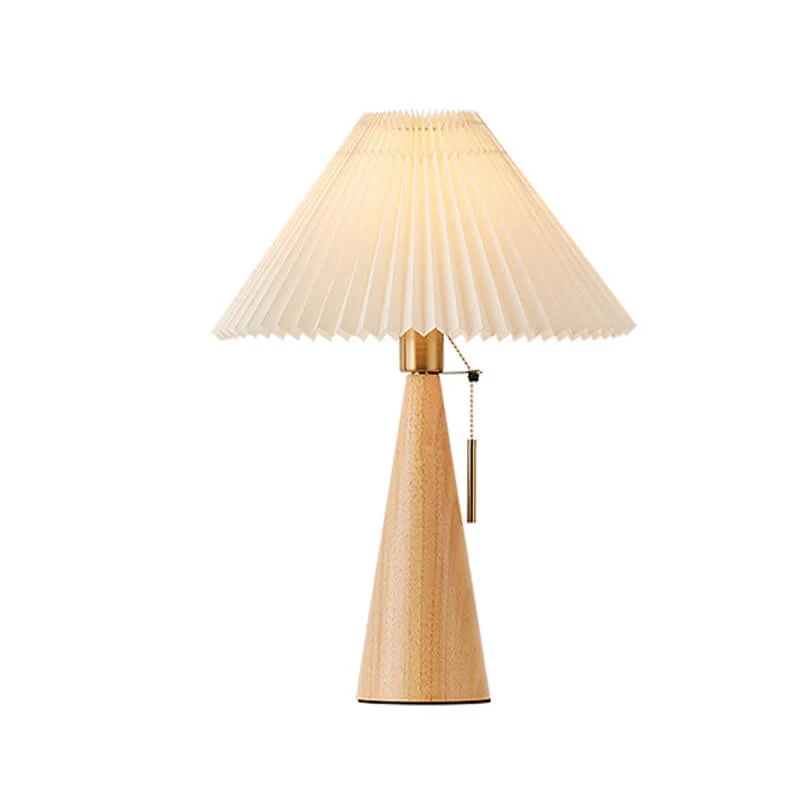 Tafellamp Hout Geplooide Stof Kap E26 35x48cm Dimbaar Japans Slaapkamer Woonkamer | Sansoti