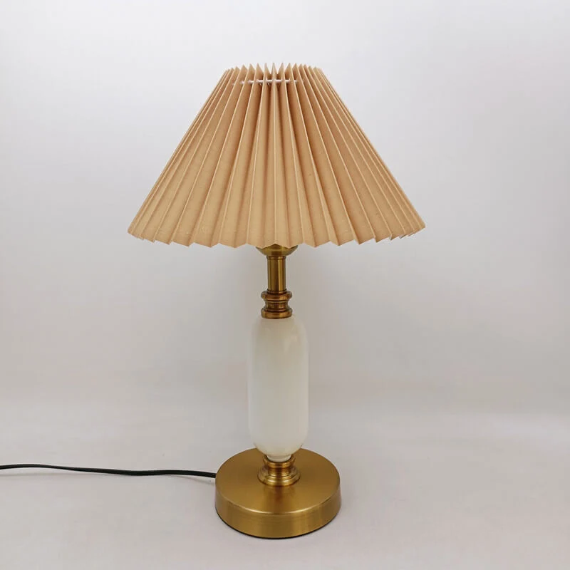 Tafellamp Geplooide Kap Metaal Goud Zwart Wit 28x46cm E12 Slaapkamer Woonkamer Retro | Sansoti
