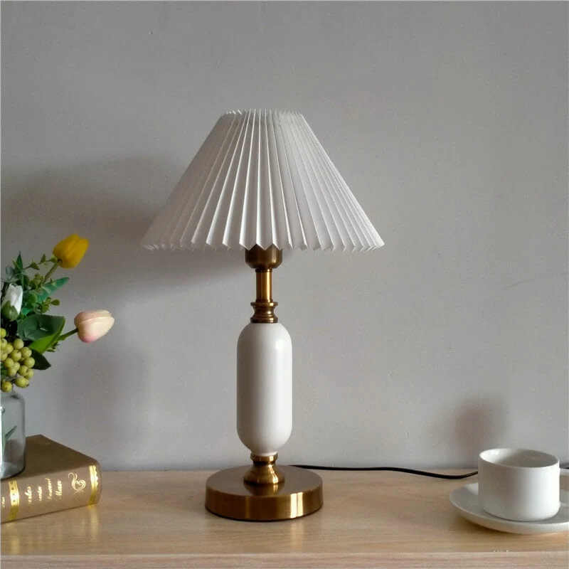 Tafellamp Geplooide Kap Metaal Goud Zwart Wit 28x46cm E12 Slaapkamer Woonkamer Retro | Sansoti