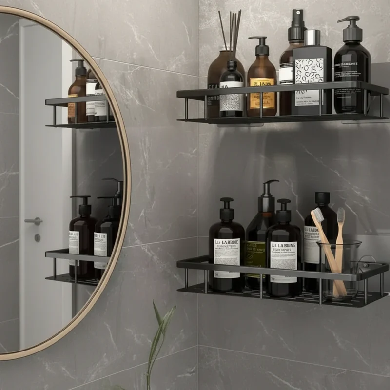 Badkamerplank Zelfklevend Boren ABS RVS Hoekplank Douche Scandinavisch Modern | Sansoti