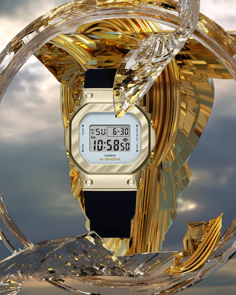 Casio G-Shock GM-S5600BC-1ER Damen • Metalllünette Gelbgold • 20 bar wasserdicht