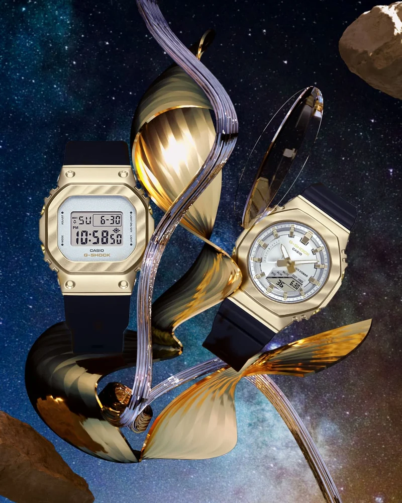 Casio G-Shock GM-S5600BC-1ER Damen • Metalllünette Gelbgold • 20 bar wasserdicht