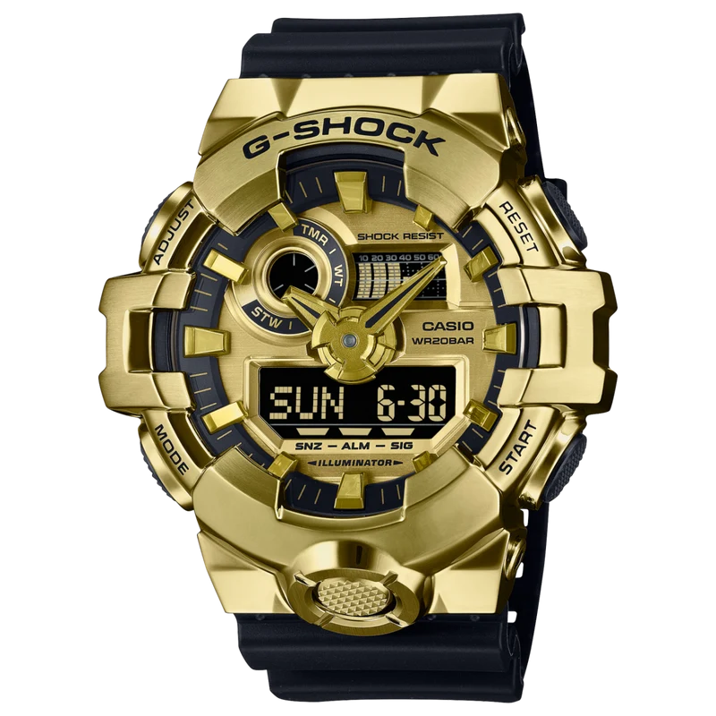 Casio GM-700G-9AER G-Shock Classic Herrenuhr Schwarz-Gold • Edelstahlgehäuse mit Goldionenbeschichtung • Analog-Digital-Kombizifferblatt