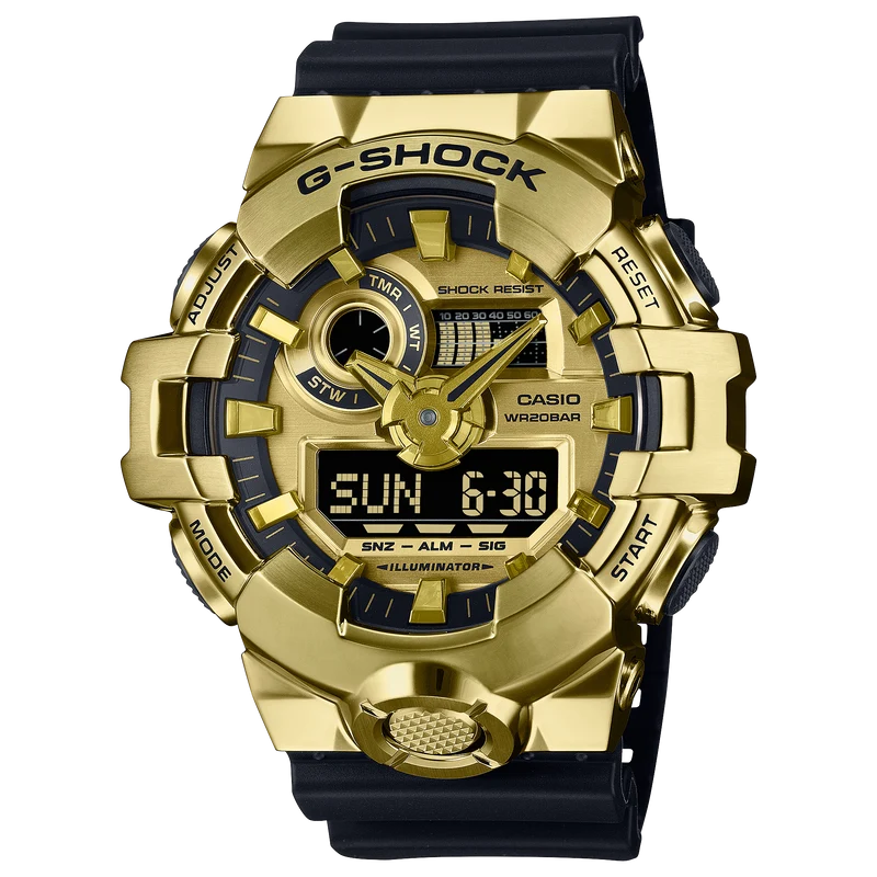 Casio GM-700G-9AER G-Shock Classic Herrenuhr Schwarz-Gold • Edelstahlgehäuse mit Goldionenbeschichtung • Analog-Digital-Kombizifferblatt