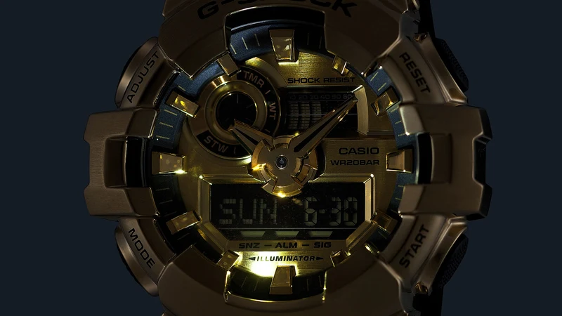 Casio GM-700G-9AER G-Shock Classic Herrenuhr Schwarz-Gold • Edelstahlgehäuse mit Goldionenbeschichtung • Analog-Digital-Kombizifferblatt