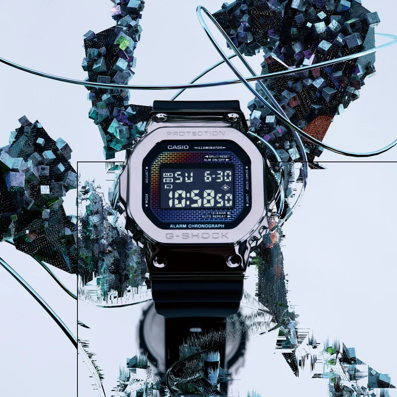 Casio GM-5600RW-1ER Herren G-Shock G-Steel • Regenbogen-Dampfbeschichtung • Stoßfestes Edelstahlgehäuse