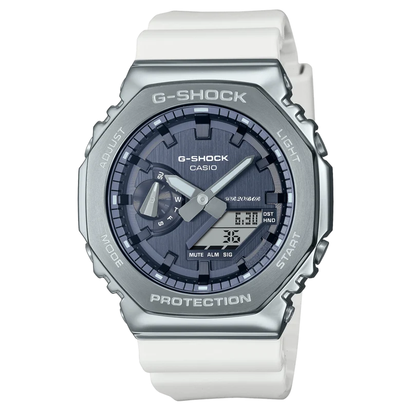 Casio GM-2100WS-7AER G-Shock Classic Herrenuhr Weiß • Metallverkleidung & Mineralglas • Stoßfest bis 20 bar