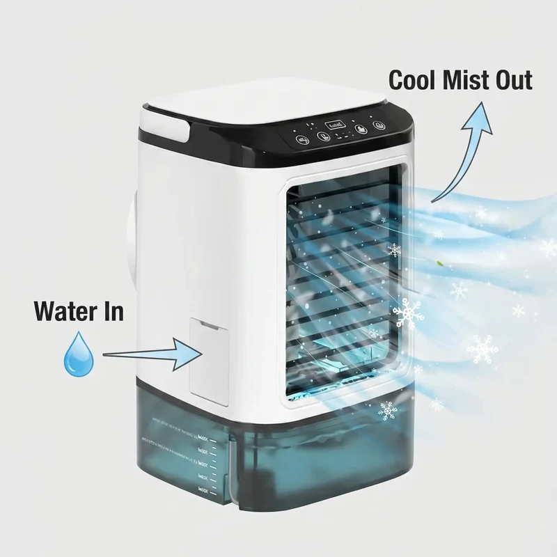 Draagbare Aircooler 3 Snelheden Compacte Tafelkoeling Ultrasoon Koelsysteem Bureau Slaapkamer Kantoor | Sansoti