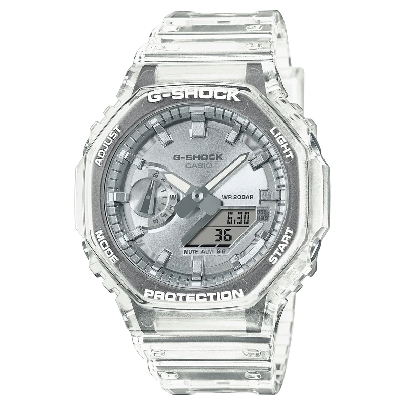 Casio GA-2100BM-7A8ER G-Shock Classic Ana-Digi Armbanduhr Transparent/Silberfarben • Transparentes Resin-Gehäuse • 20 bar Wasserdicht