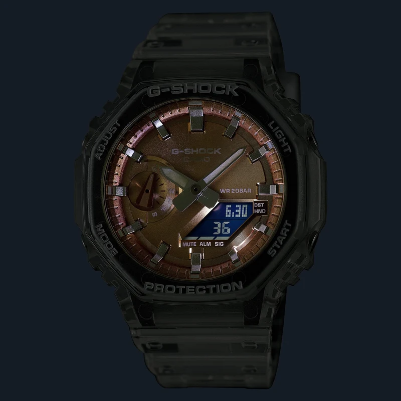 Casio G-Shock Classic GA-2100BM-7A5ER Herren • Transluzentes Resin-Gehäuse • Analogdigital mit Weltzeit