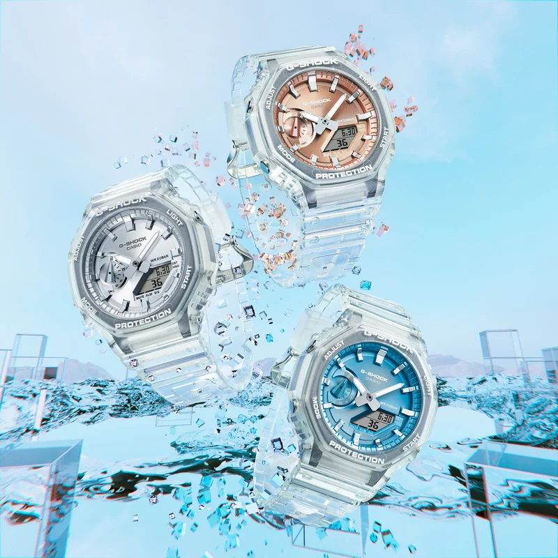 Casio G-Shock Classic GA-2100BM-7A5ER Herren • Transluzentes Resin-Gehäuse • Analogdigital mit Weltzeit