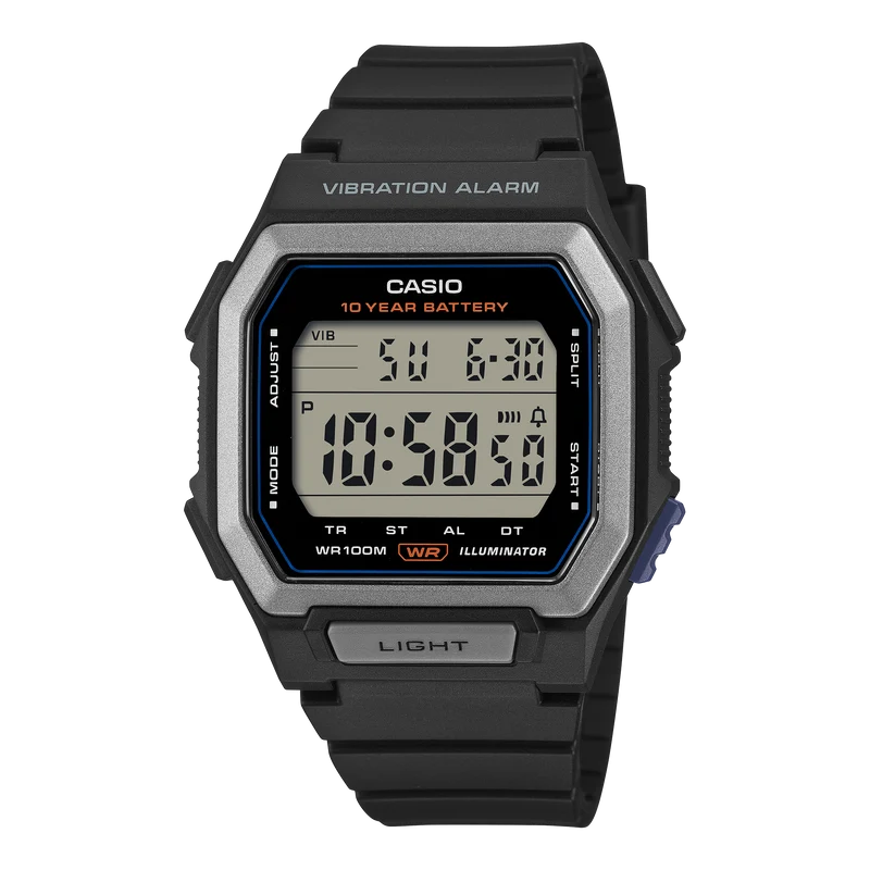 Casio W-738H-1AVEF Herren Digitaluhr Schwarz • Vibrationsalarm • 100-m-Wasserdichtigkeit