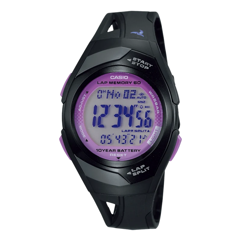 Casio STR-300-1CEG Damen Armbanduhr Schwarz • 10-Jahres-Batterie • Stoppuhr mit Rundengedächtnis