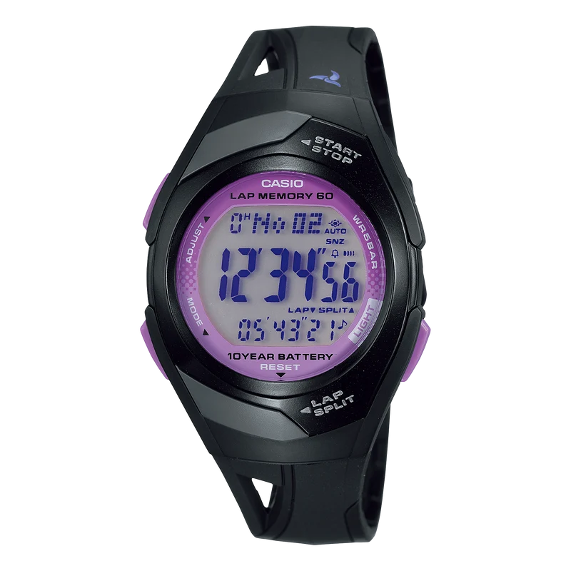 Casio STR-300-1CEG Damen Armbanduhr Schwarz • 10-Jahres-Batterie • Stoppuhr mit Rundengedächtnis