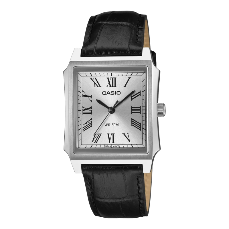 Casio MTP-B190L-7BVER Herren-Armbanduhr Schwarz • Mineralglas • Echtlederband