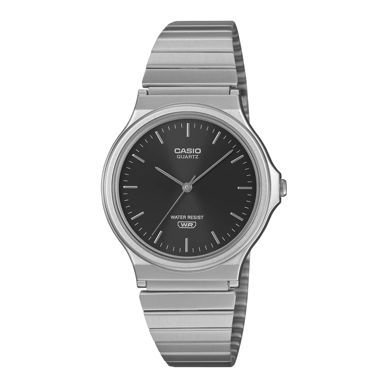 Casio MQ-24DA-1AEF Armbanduhr Schwarz • Metallic-Sonnenschliff-Zifferblatt • Edelstahlband