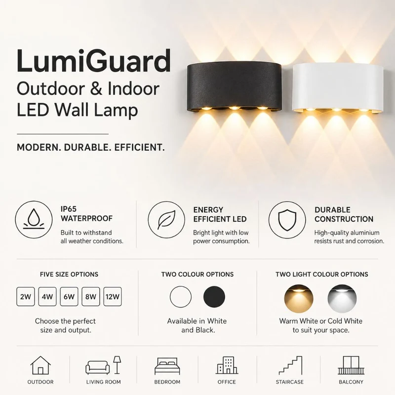 Waterdichte LED Wandlamp Aluminium Binnen Buiten Moderne Verlichting IP65 Sfeerlicht Tuin Terras Gevel | Sansoti