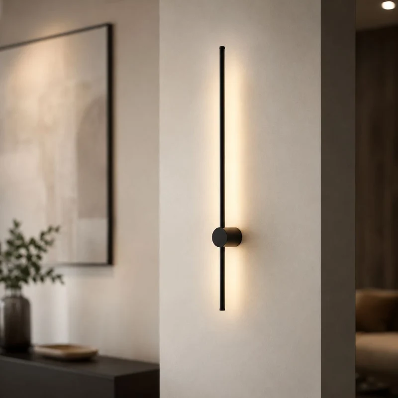Minimalistische LED Wandlamp Aluminium 60-80cm Zwart Goud Woonkamer Slaapkamer Hal Modern Strak Design | Sansoti