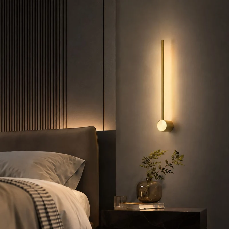 Minimalistische LED Wandlamp Aluminium 60-80cm Zwart Goud Woonkamer Slaapkamer Hal Modern Strak Design | Sansoti