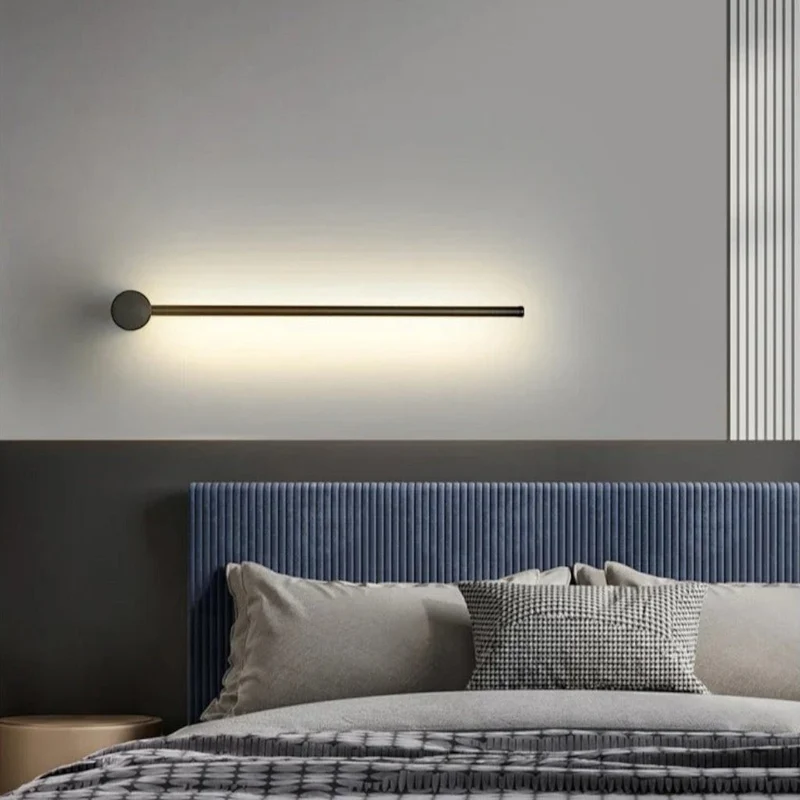 Minimalistische LED Wandlamp Aluminium 60-80cm Zwart Goud Woonkamer Slaapkamer Hal Modern Strak Design | Sansoti