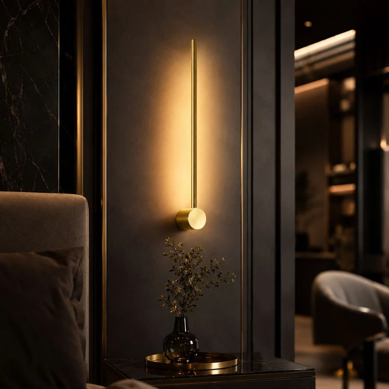 Minimalistische LED Wandlamp Aluminium 60-80cm Zwart Goud Woonkamer Slaapkamer Hal Modern Strak Design | Sansoti