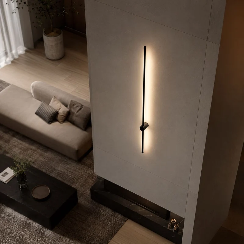 Minimalistische LED Wandlamp Aluminium 60-80cm Zwart Goud Woonkamer Slaapkamer Hal Modern Strak Design | Sansoti