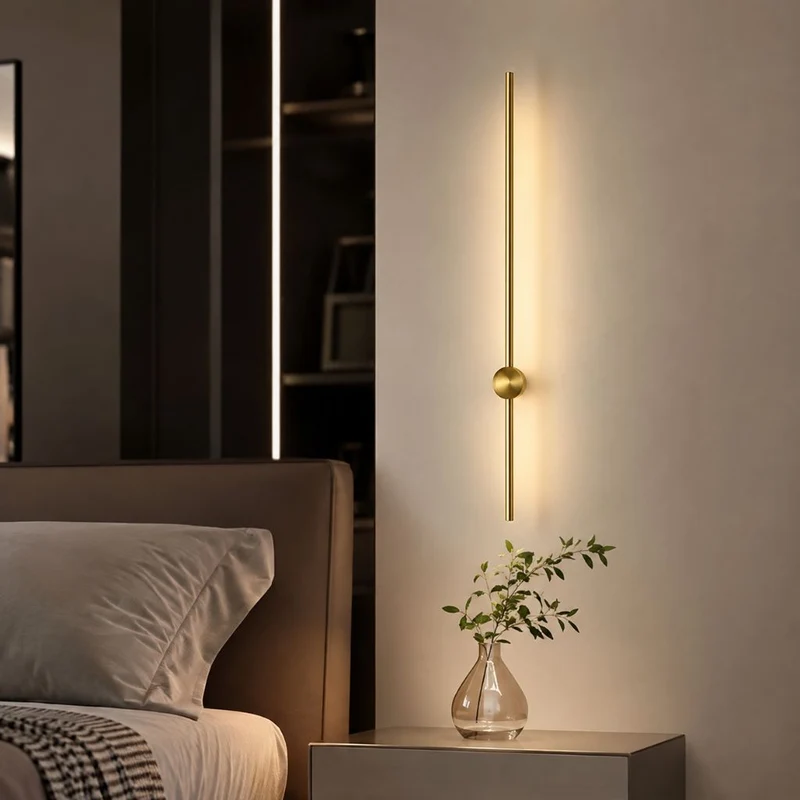 Minimalistische LED Wandlamp Aluminium 60-80cm Zwart Goud Woonkamer Slaapkamer Hal Modern Strak Design | Sansoti