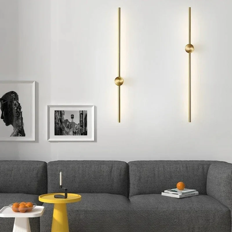 Minimalistische LED Wandlamp Aluminium 60-80cm Zwart Goud Woonkamer Slaapkamer Hal Modern Strak Design | Sansoti
