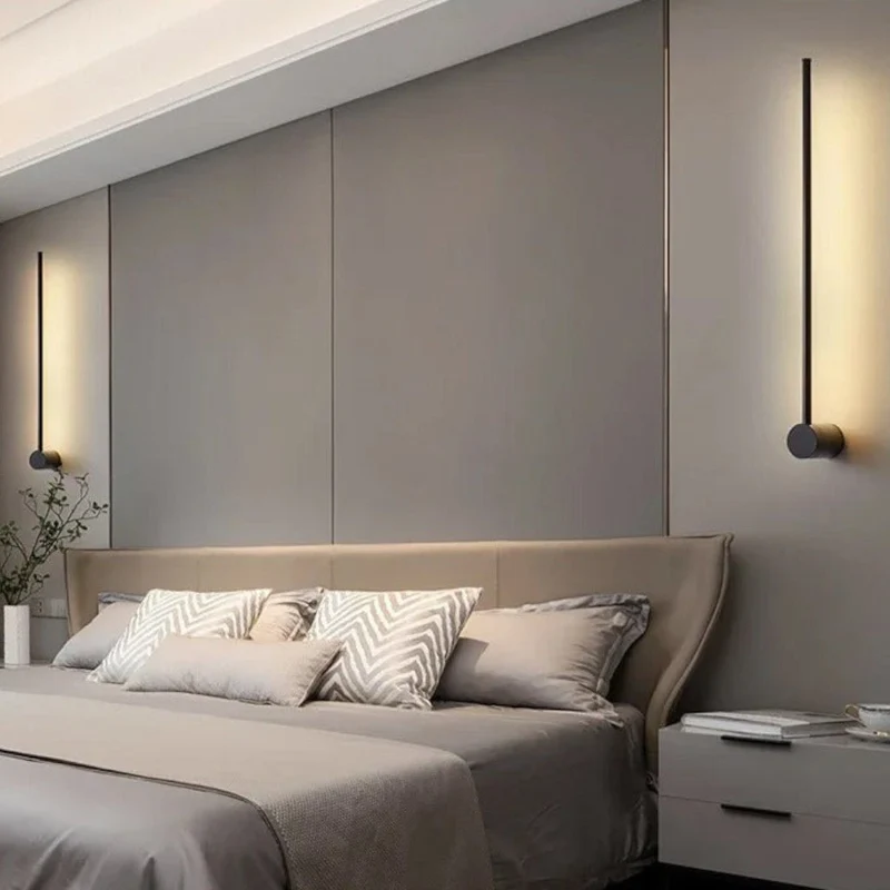 Minimalistische LED Wandlamp Aluminium 60-80cm Zwart Goud Woonkamer Slaapkamer Hal Modern Strak Design | Sansoti