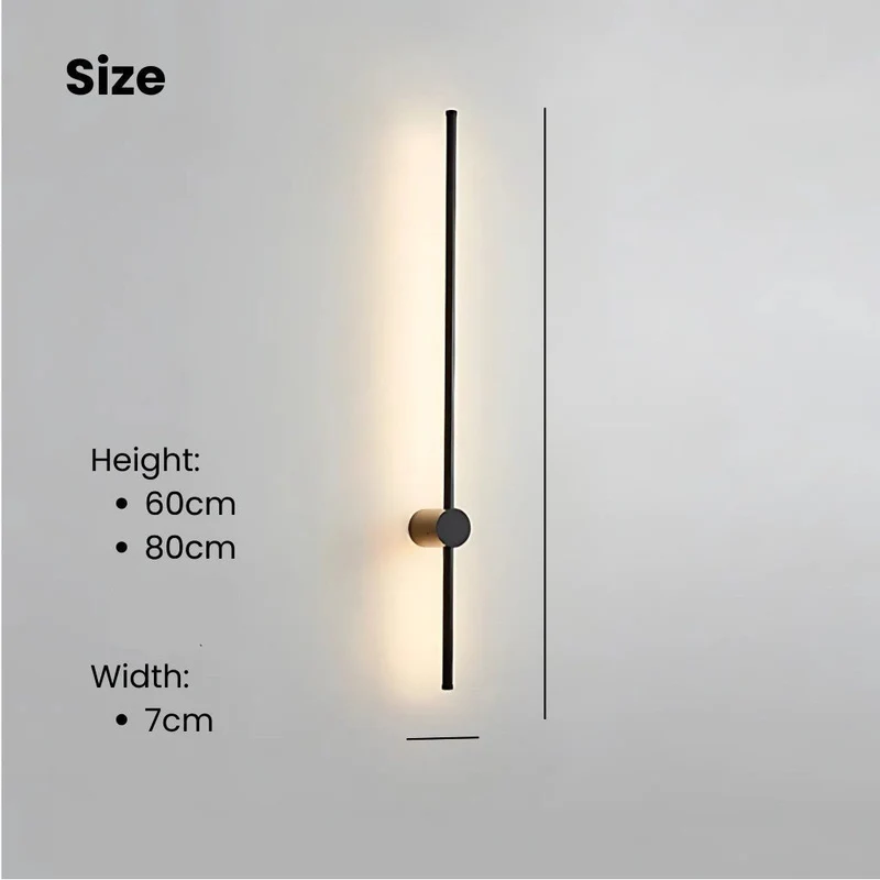 Minimalistische LED Wandlamp Aluminium 60-80cm Zwart Goud Woonkamer Slaapkamer Hal Modern Strak Design | Sansoti