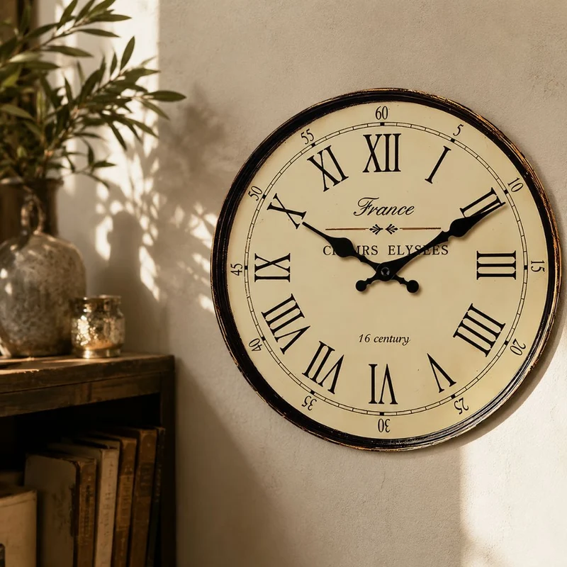 Wandklok Rond MDF Stille Naaldmechanisme Klassiek Frans Patroon Woonkamer Slaapkamer Keuken Decoratief | Sansoti
