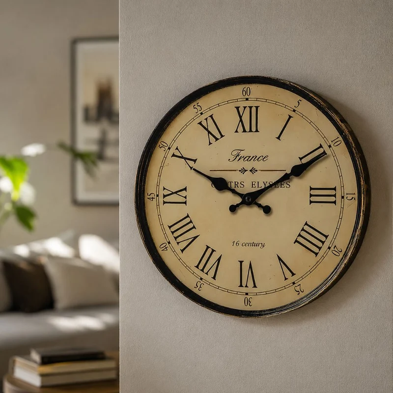 Wandklok Rond MDF Stille Naaldmechanisme Klassiek Frans Patroon Woonkamer Slaapkamer Keuken Decoratief | Sansoti