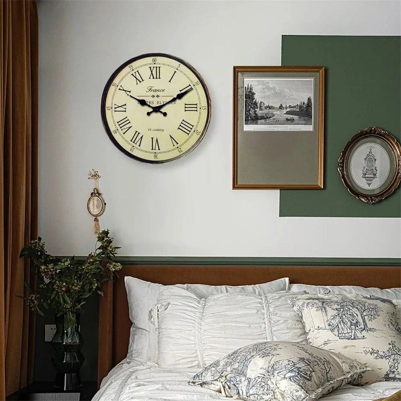 Wandklok Rond MDF Stille Naaldmechanisme Klassiek Frans Patroon Woonkamer Slaapkamer Keuken Decoratief | Sansoti