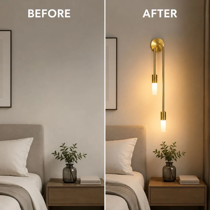 Wandlamp Goud met Dubbele Matte Glazen Cilinders 55cm Warm Wit Licht Verticaal Modern Design Woonkamer | Sansoti