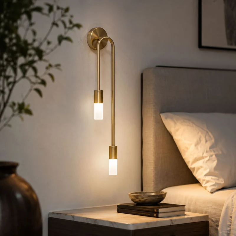 Wandlamp Goud met Dubbele Matte Glazen Cilinders 55cm Warm Wit Licht Verticaal Modern Design Woonkamer | Sansoti