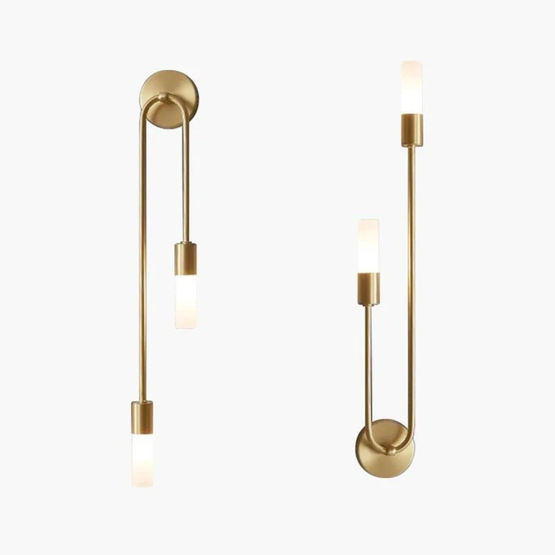 Wandlamp Goud met Dubbele Matte Glazen Cilinders 55cm Warm Wit Licht Verticaal Modern Design Woonkamer | Sansoti